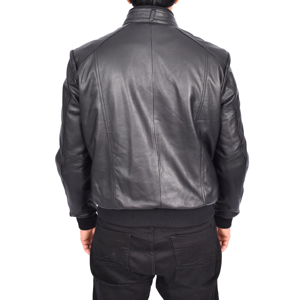 Men's Bomber Style Real Leather Jacket Black Boden-7