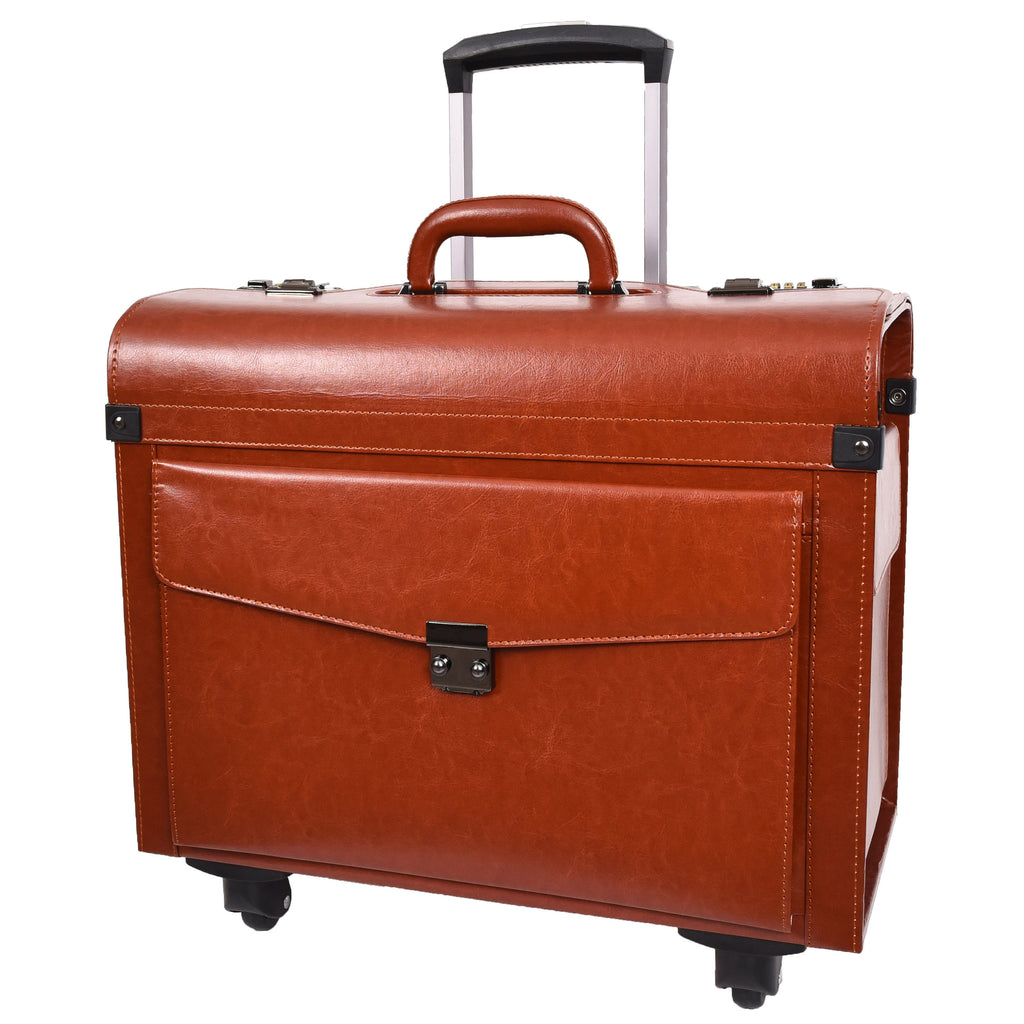 DR695 Four Wheel Pilot Case Faux Leather Cabin Bag Tan-8