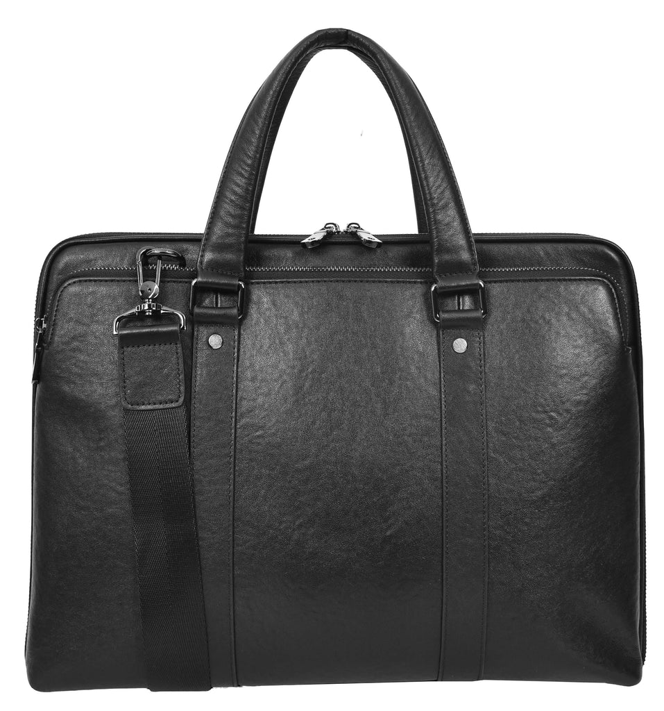 Bagify Genuine Leather Cross-Body Travel Briefcase Black-8