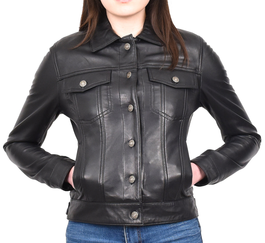 DR213 Women's Retro Classic Levi Style Leather Jacket Black 7