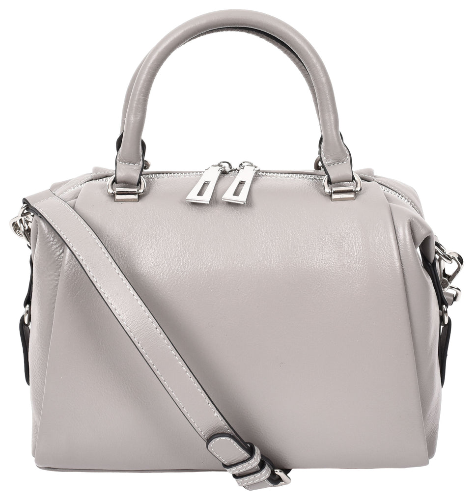 Edmonton Women Small Barrel Shape Leather Shoulder Handbag Grey-8