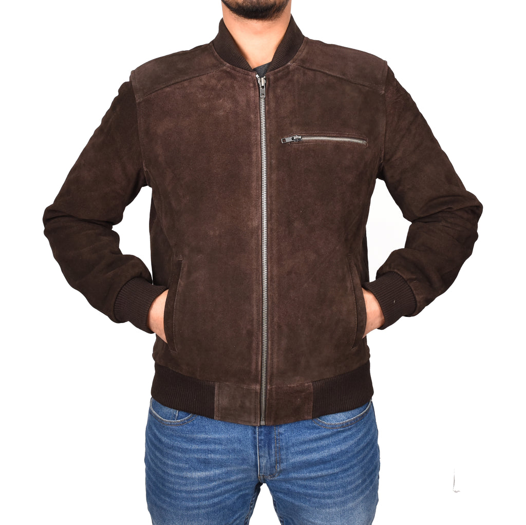 DR120 Men's Suede Leather bomber Jacket Brown 7