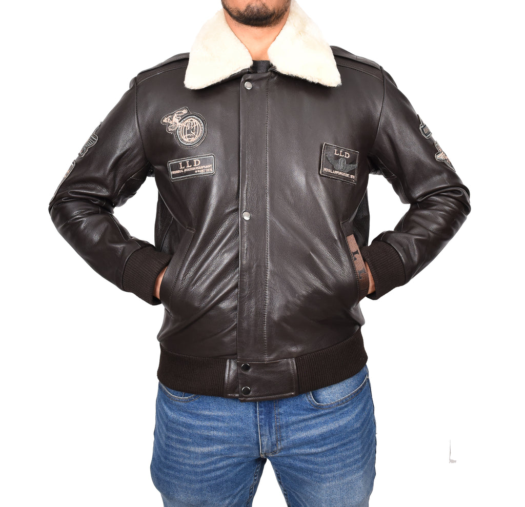 DR106 Men's Classic Leather Bomber Jacket Brown 7