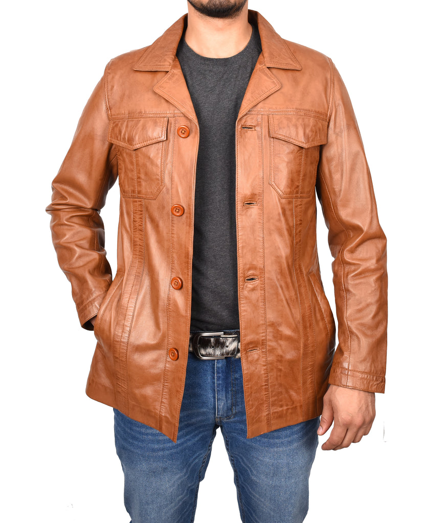 DR144 Men's Classic Sheep Leather Box Jacket Cognac 7