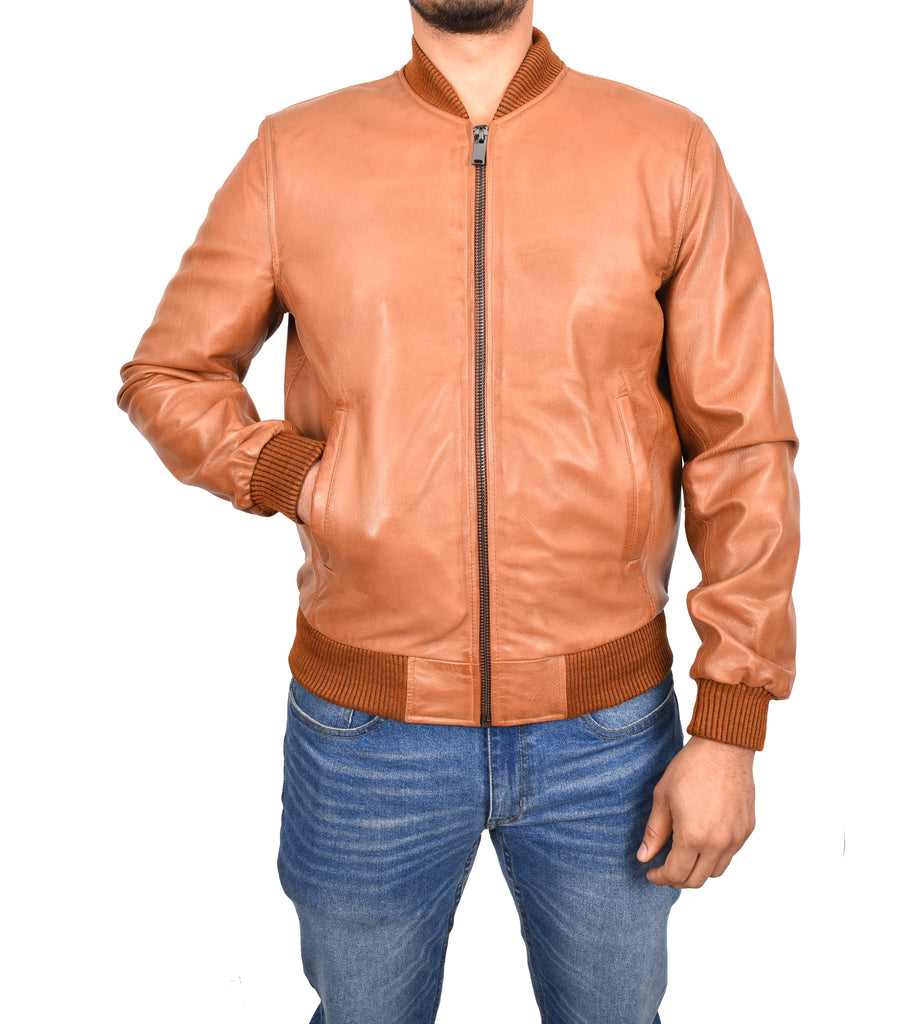 DR177 Men's Leather Bomber Jacket Tan 7