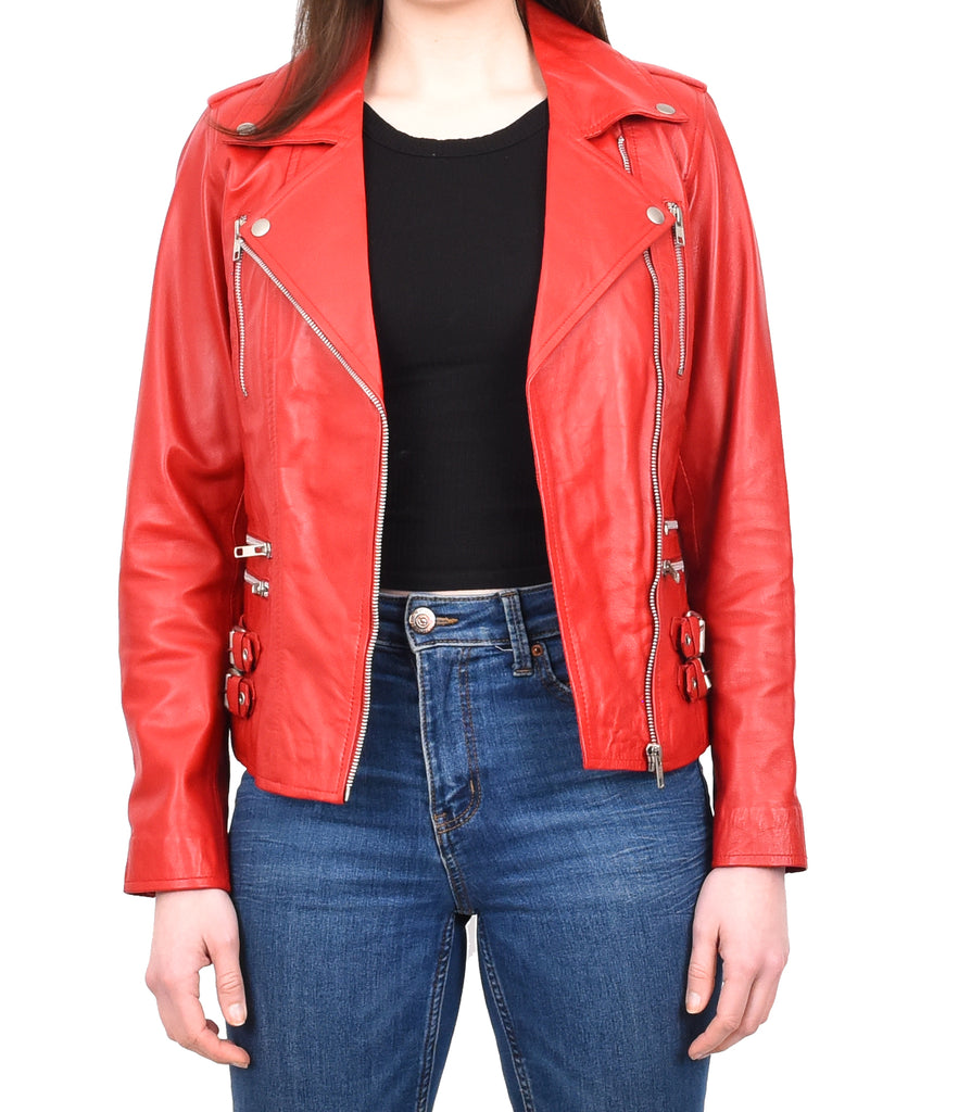 DR195 Women’s Trendy Biker Leather Jacket Red 9