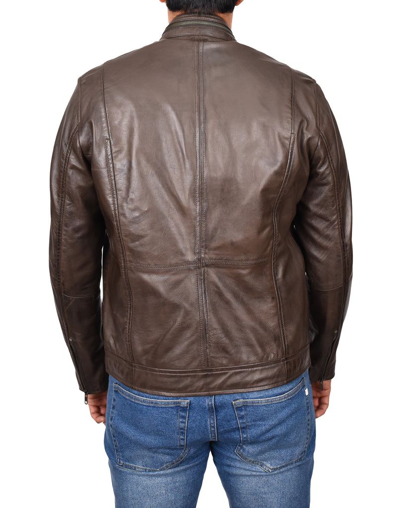 DR149 Men's Vintage Style Leather Biker Jacket Brown 7