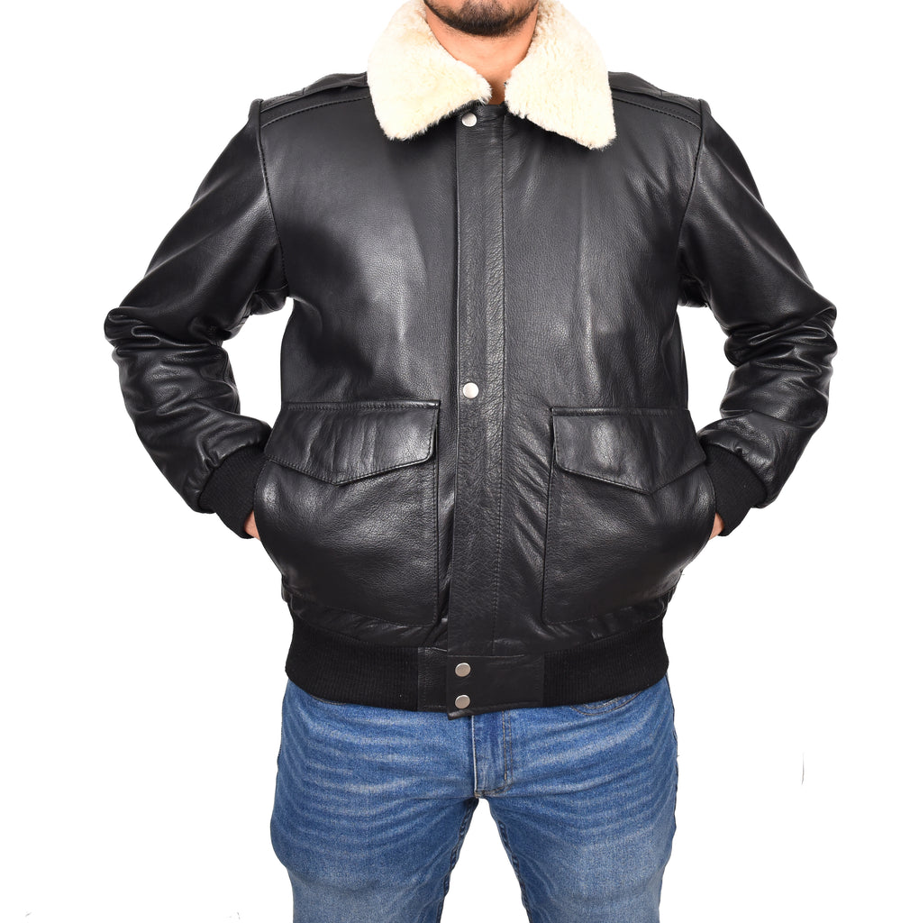 DR140 Men's Classic Leather Pilot Jacket Black 7