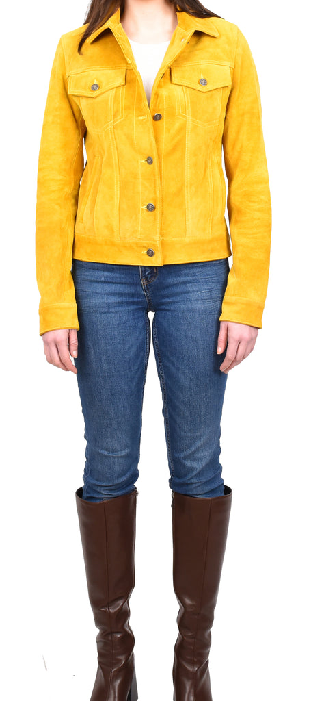 DR213 Women's Retro Classic Levi Style Leather Jacket Yellow 7