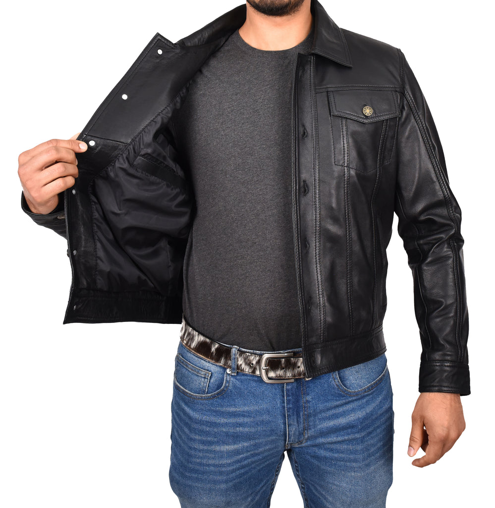 DR134 Men's Classic Short Leather Jacket Black 7