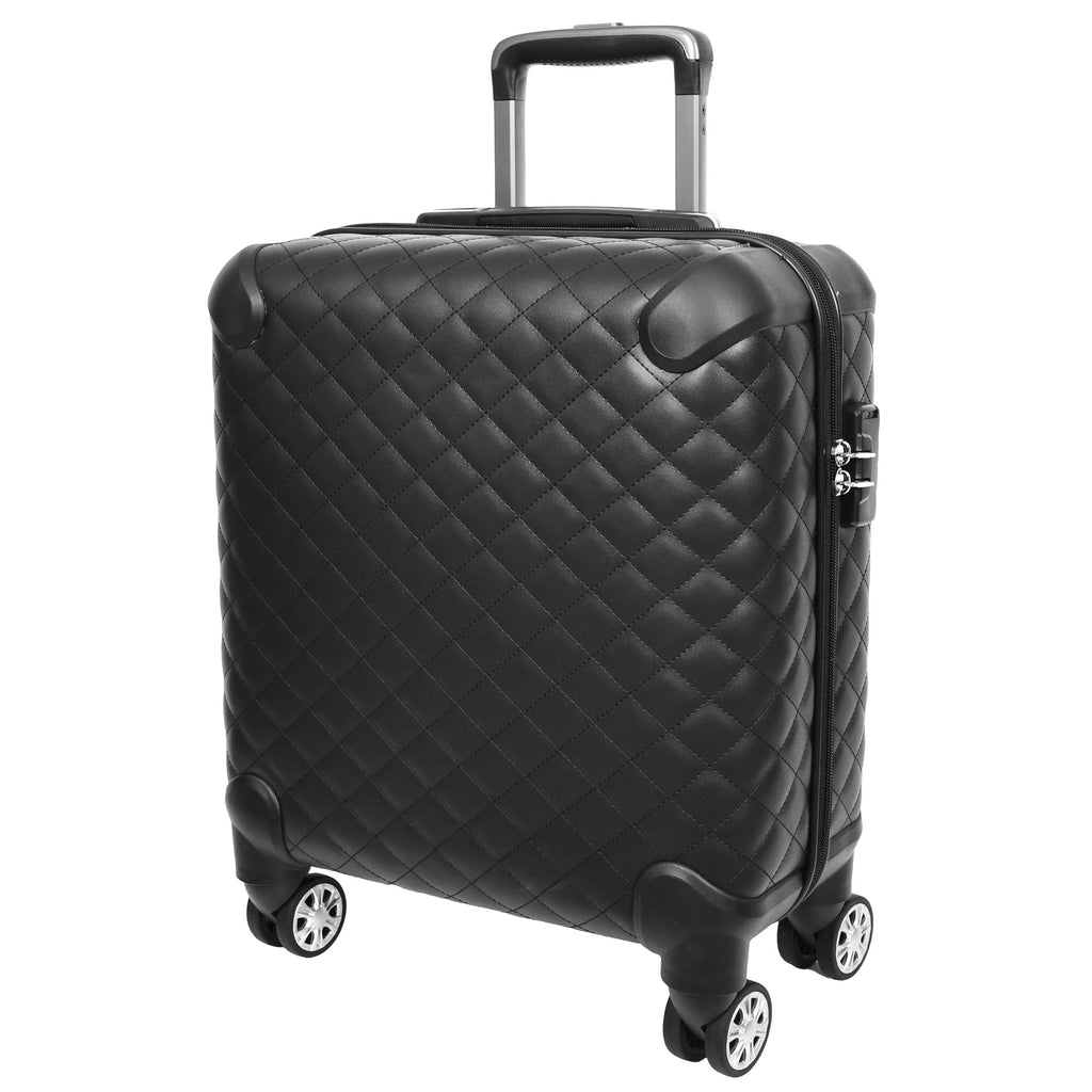 DR697 Four Wheel Pilot Case Quilted Lightweight Cabin Bag Black-1