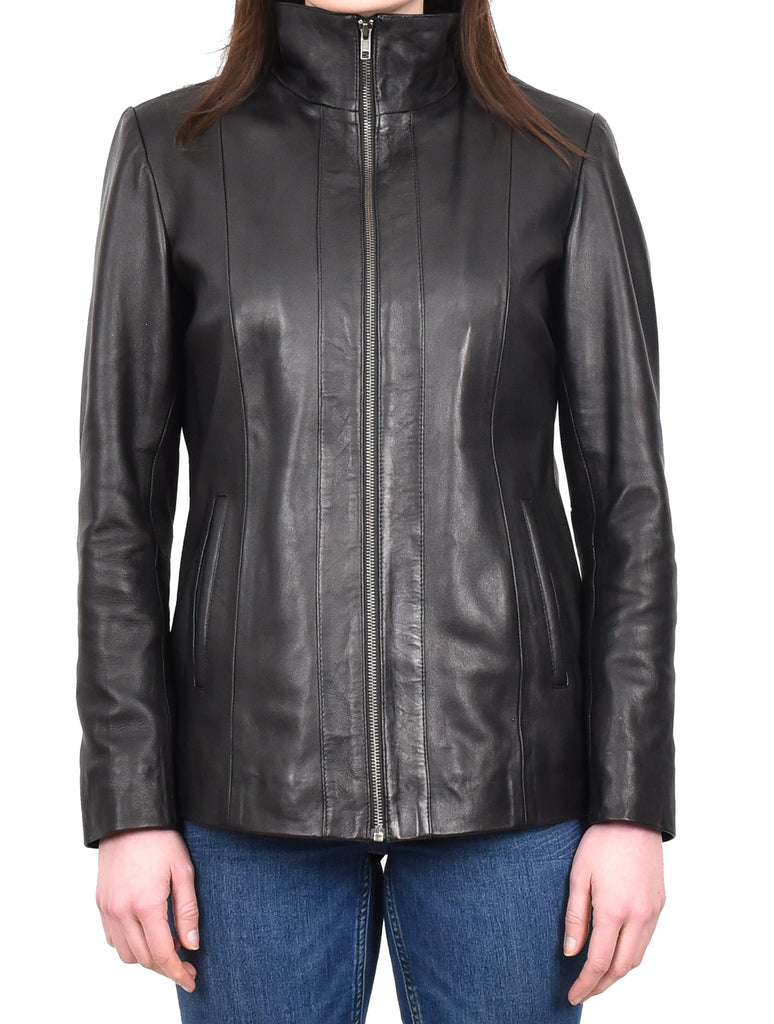 DR202 Women's Casual Semi Fitted Leather Jacket Black 7