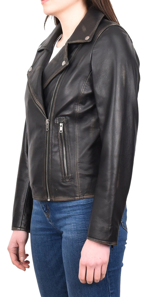 DR216 Women's Casual Smart Biker Leather Jacket Rub off 6