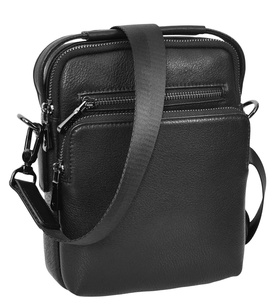 Bodymate Men's Small Leather Cross-Body Organiser Bag Black-6