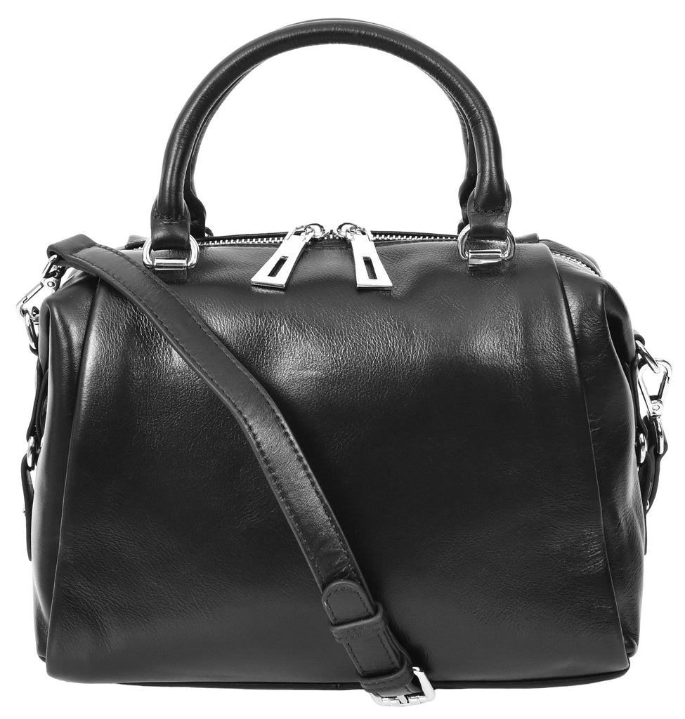 Edmonton Women Small Barrel Shape Leather Shoulder Handbag Black-7