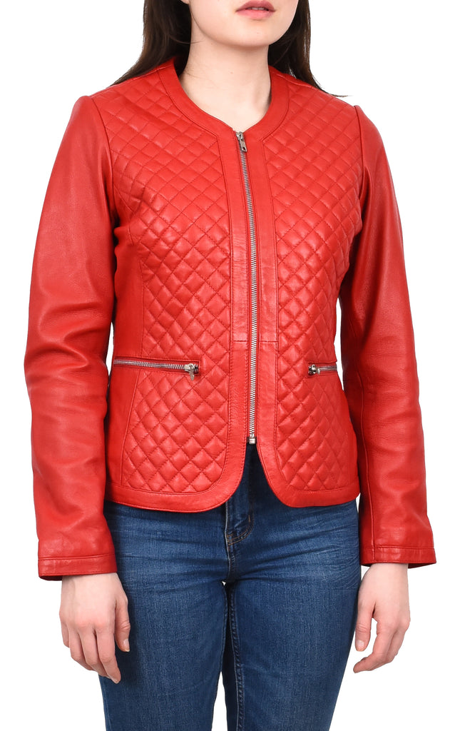 DR209 Smart Quilted Biker Style Jacket Red 6