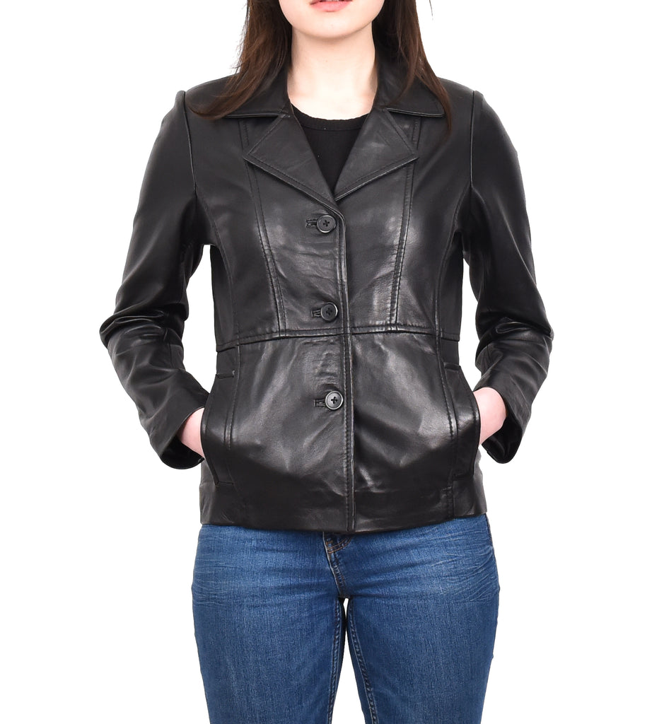 DR198 Women's Smart Work Warm Leather Jacket Black 7