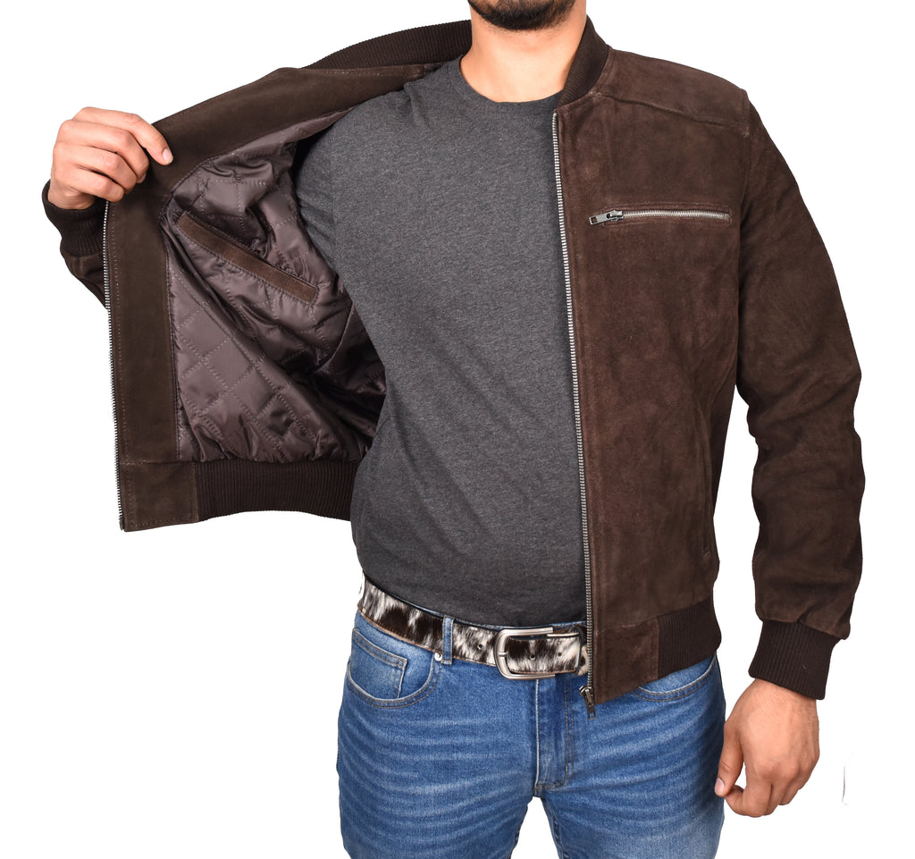 DR120 Men's Suede Leather bomber Jacket Brown 8