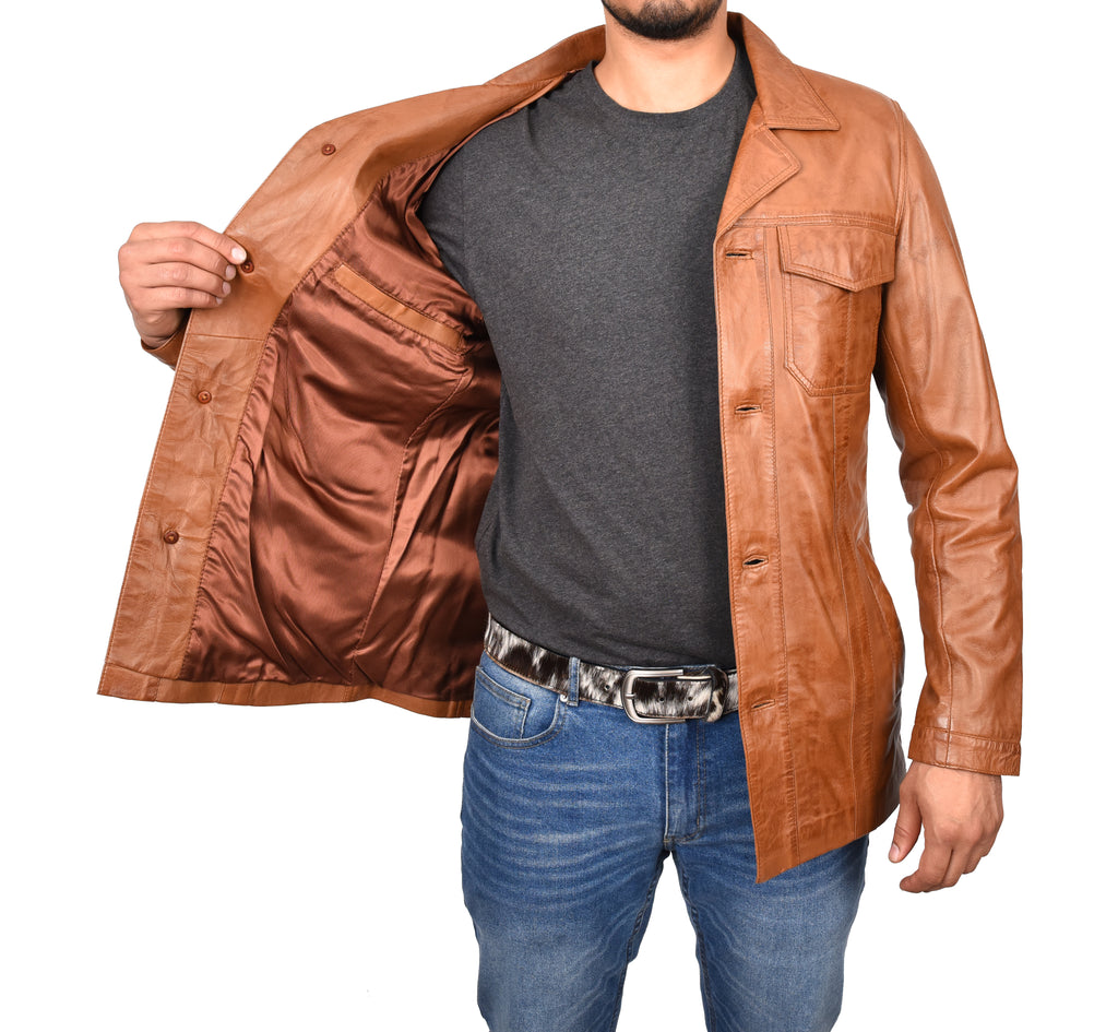 DR144 Men's Classic Sheep Leather Box Jacket Cognac 8