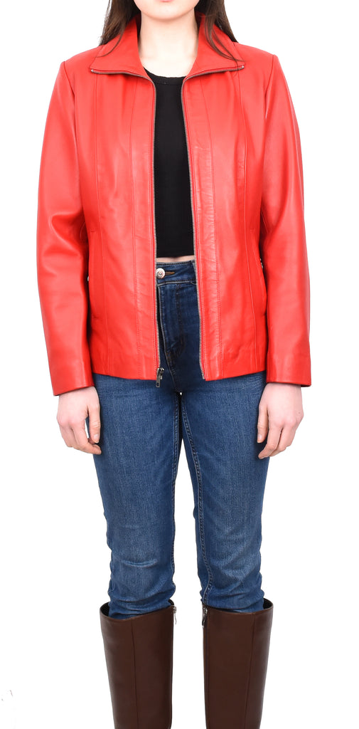 DR202 Women's Casual Semi Fitted Leather Jacket Red 9