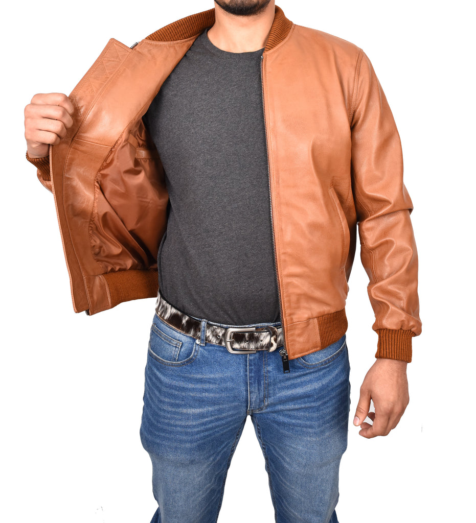 DR177 Men's Leather Bomber Jacket Tan 8