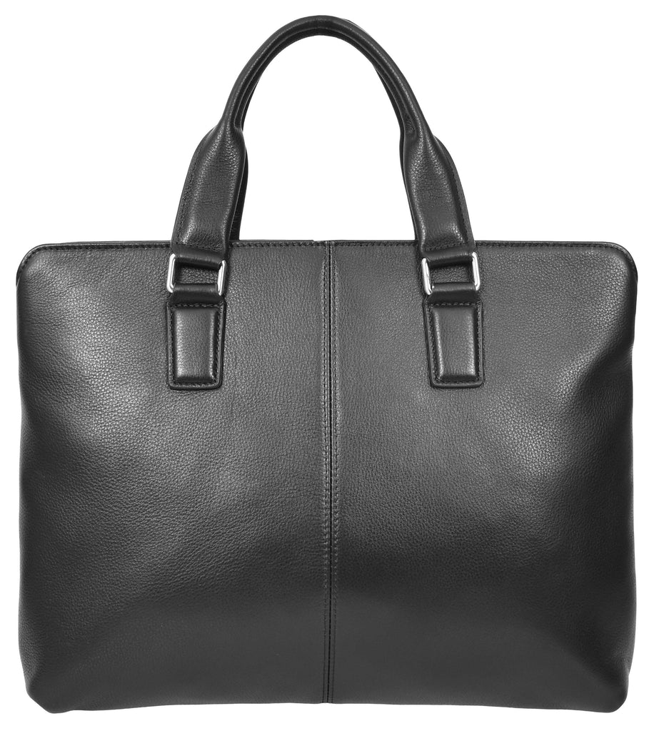 Briefsatch Genuine Black Leather Cross-Body Briefcase Black-9