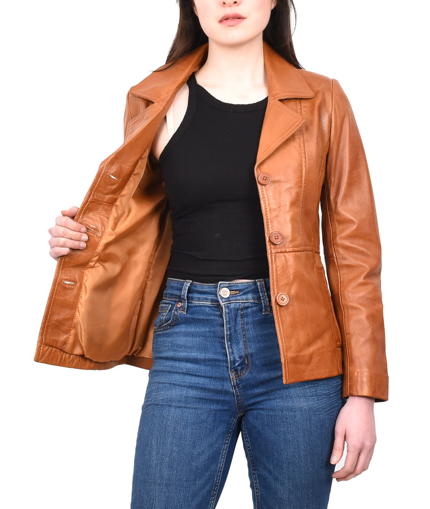 DR198 Women's Smart Work Warm Leather Jacket Tan 12