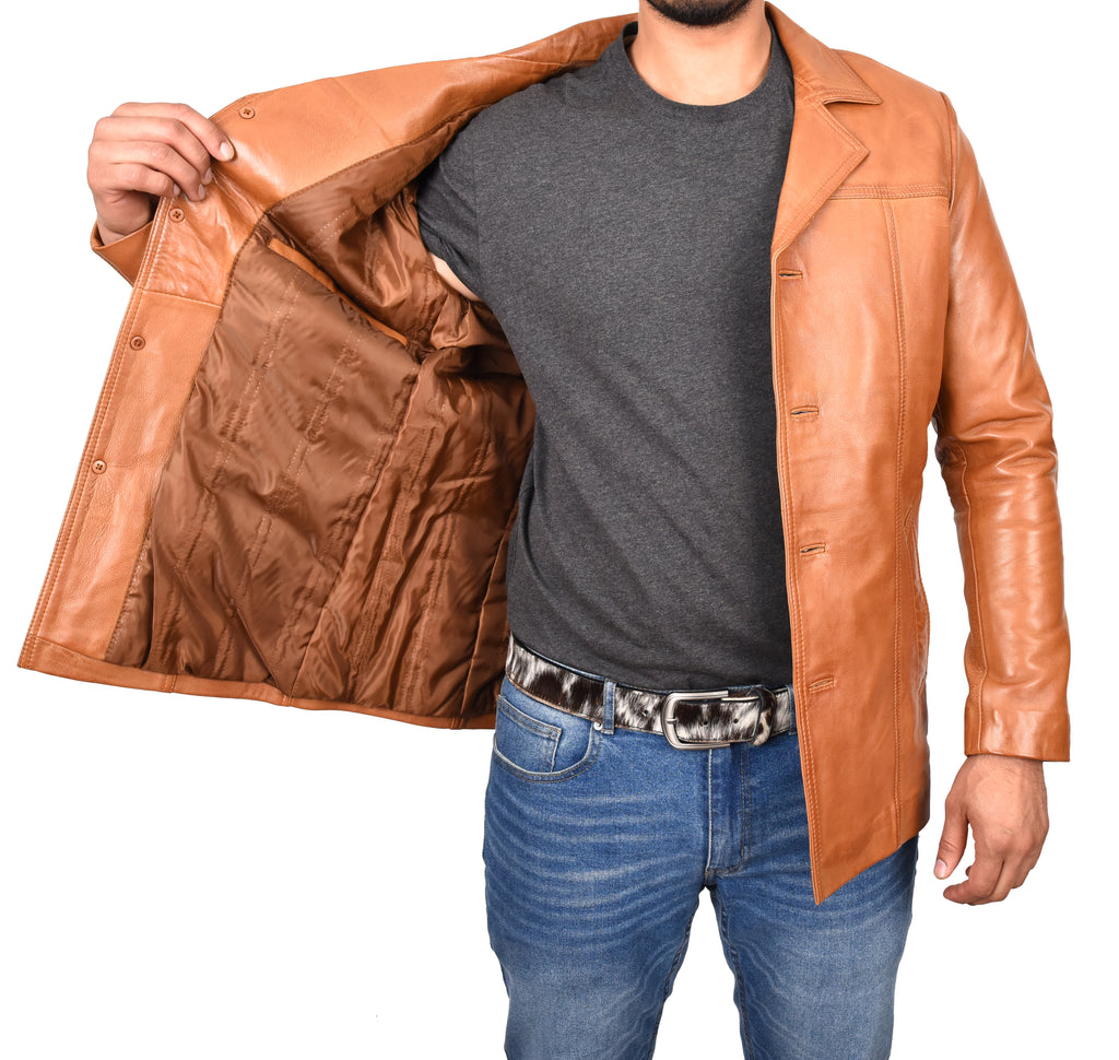 DR112 Men's Leather Classic Reefer Jacket Tan 7