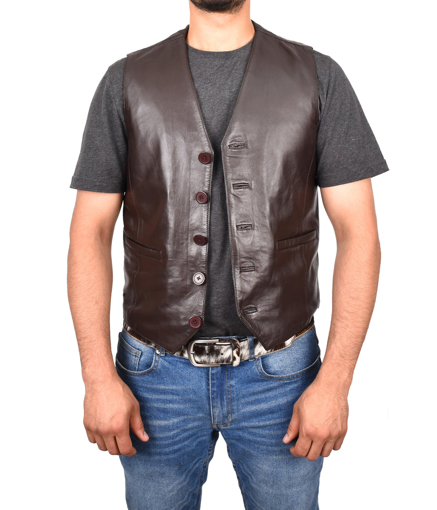 DR135 Men's Classic Waistcoat Leather Brown 8