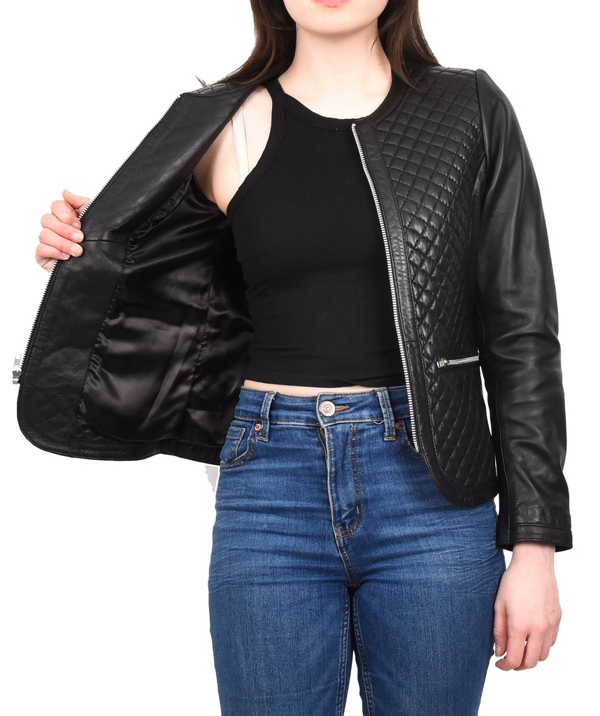 DR209 Smart Quilted Biker Style Jacket Black 11