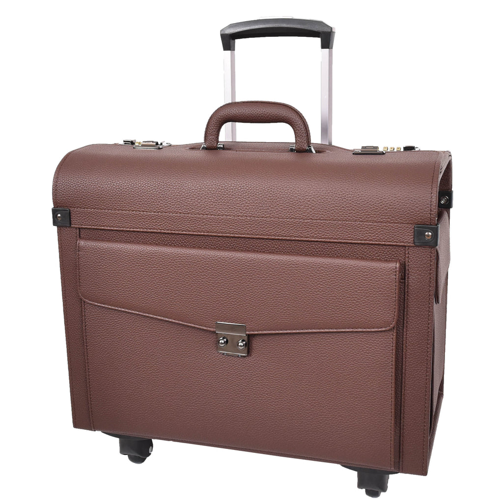 DR695 Four Wheel Pilot Case Faux Leather Cabin Bag Brown-8