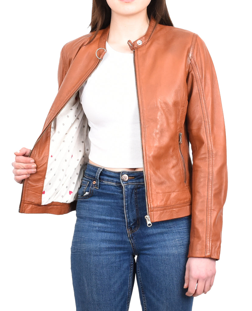 DR247 Women's Soft Leather Biker Style Jacket Timber 11