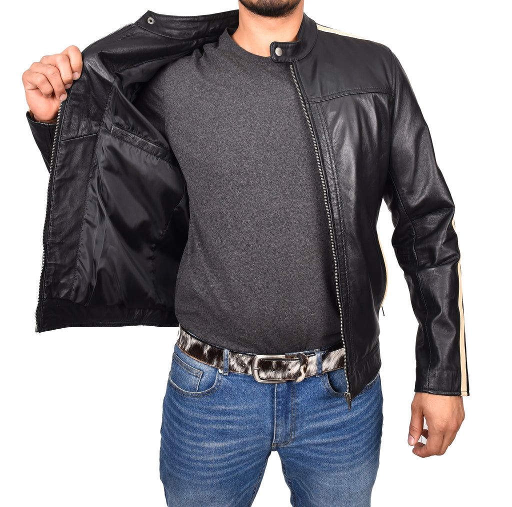 DR151 Men's Casual Biker Leather Jacket Black 8