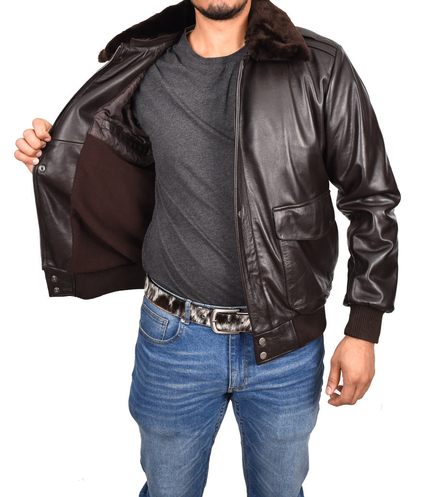 DR174 Men’s Genuine Cowhide Leather Flight Jacket Brown 8