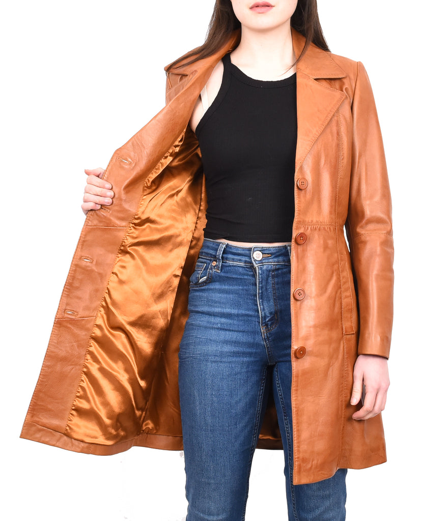 DR196 Women's 3/4 Length Soft Leather Classic Coat Tan 11