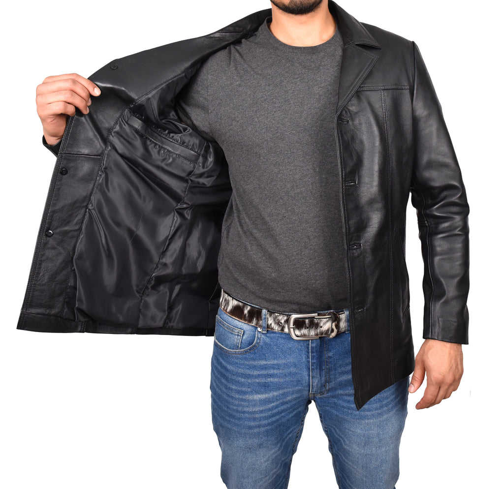 DR112 Men's Leather Classic Reefer Jacket Black 7