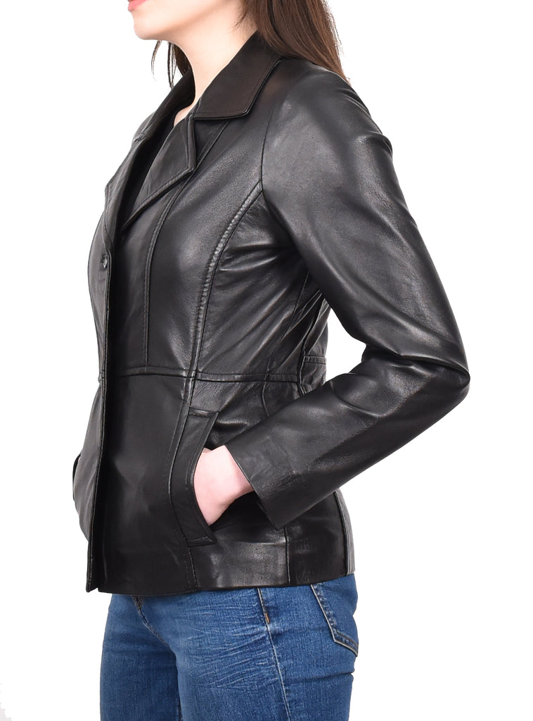 DR198 Women's Smart Work Warm Leather Jacket Black 8