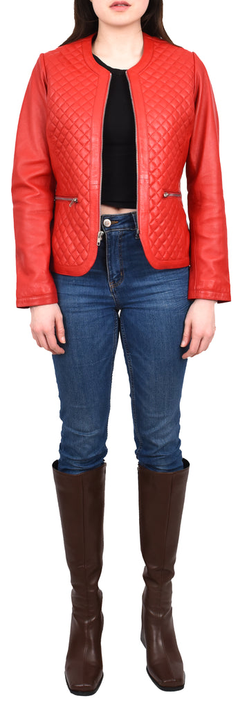 DR209 Smart Quilted Biker Style Jacket Red 7