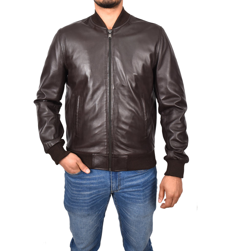 DR177 Men's Leather Bomber Jacket Brown 8