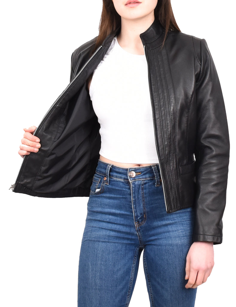 DR210 Women's Casual Biker Leather Jacket Black 10