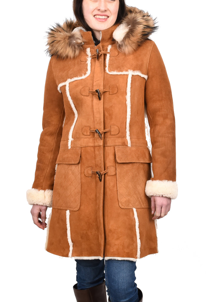 DR249 Women's Sheepskin Italian Classic Look Leather Coat Tan 9