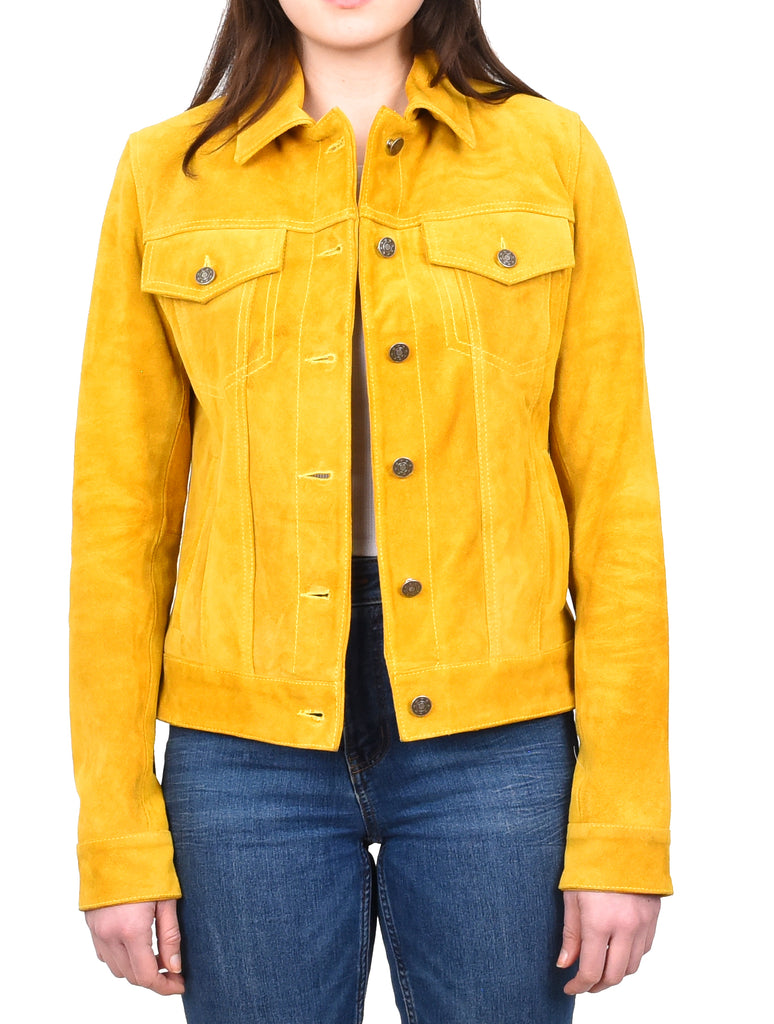 DR213 Women's Retro Classic Levi Style Leather Jacket Yellow 8