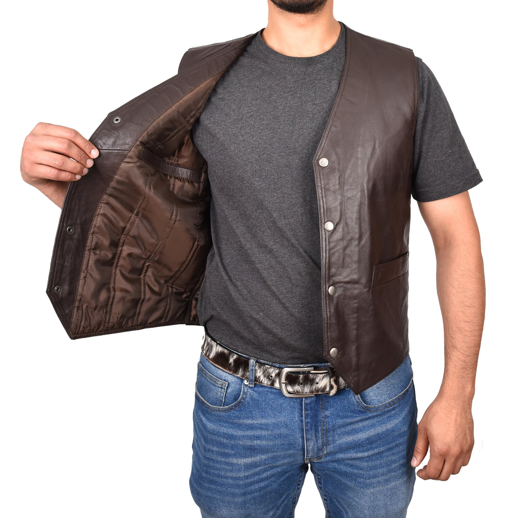 DR105 Men’s Classic Leather Waistcoat Brown 7