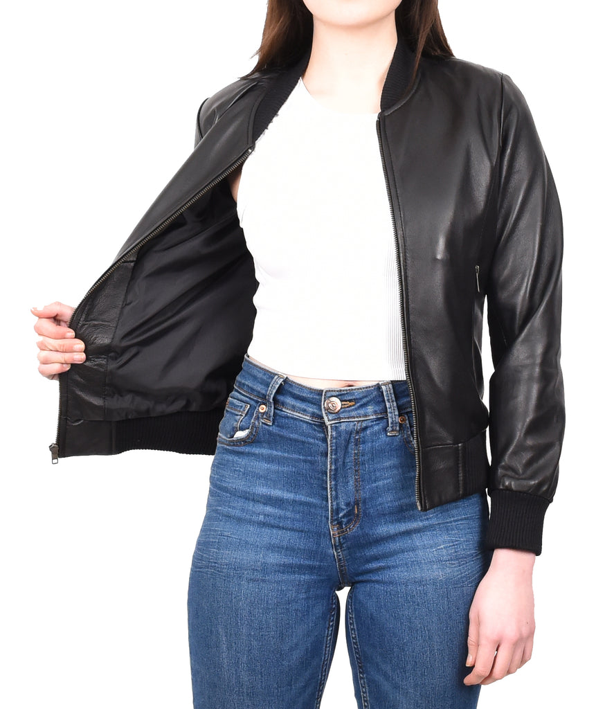 DR232 Women's Retro 70s 80s Bomber Jacket Black 10