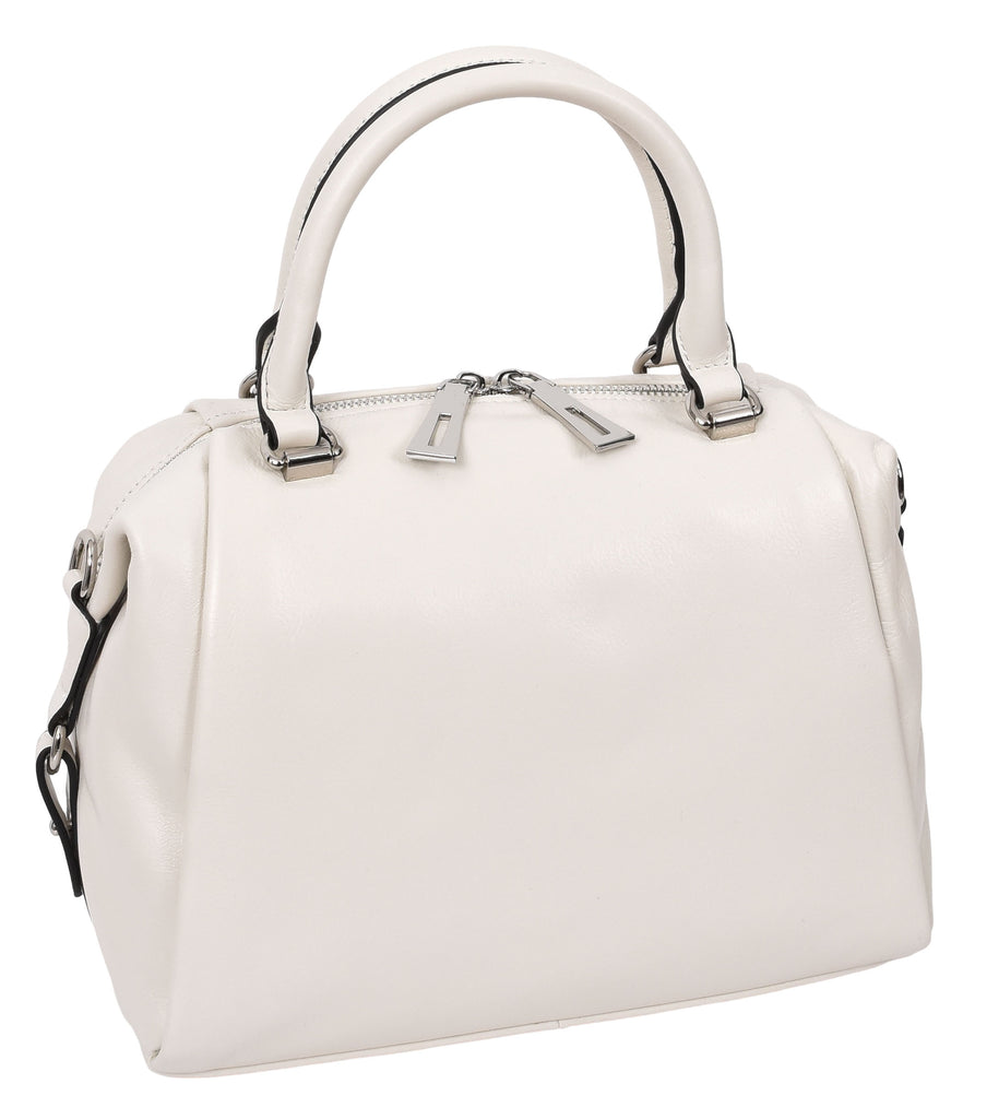 Edmonton Women Small Barrel Shape Leather Shoulder Handbag Ivory-9