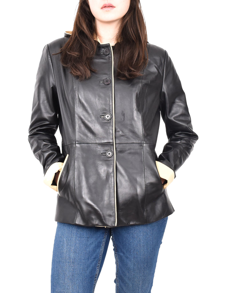 DR226 Women's Winter Warm Leather Jacket with Hood Black 8