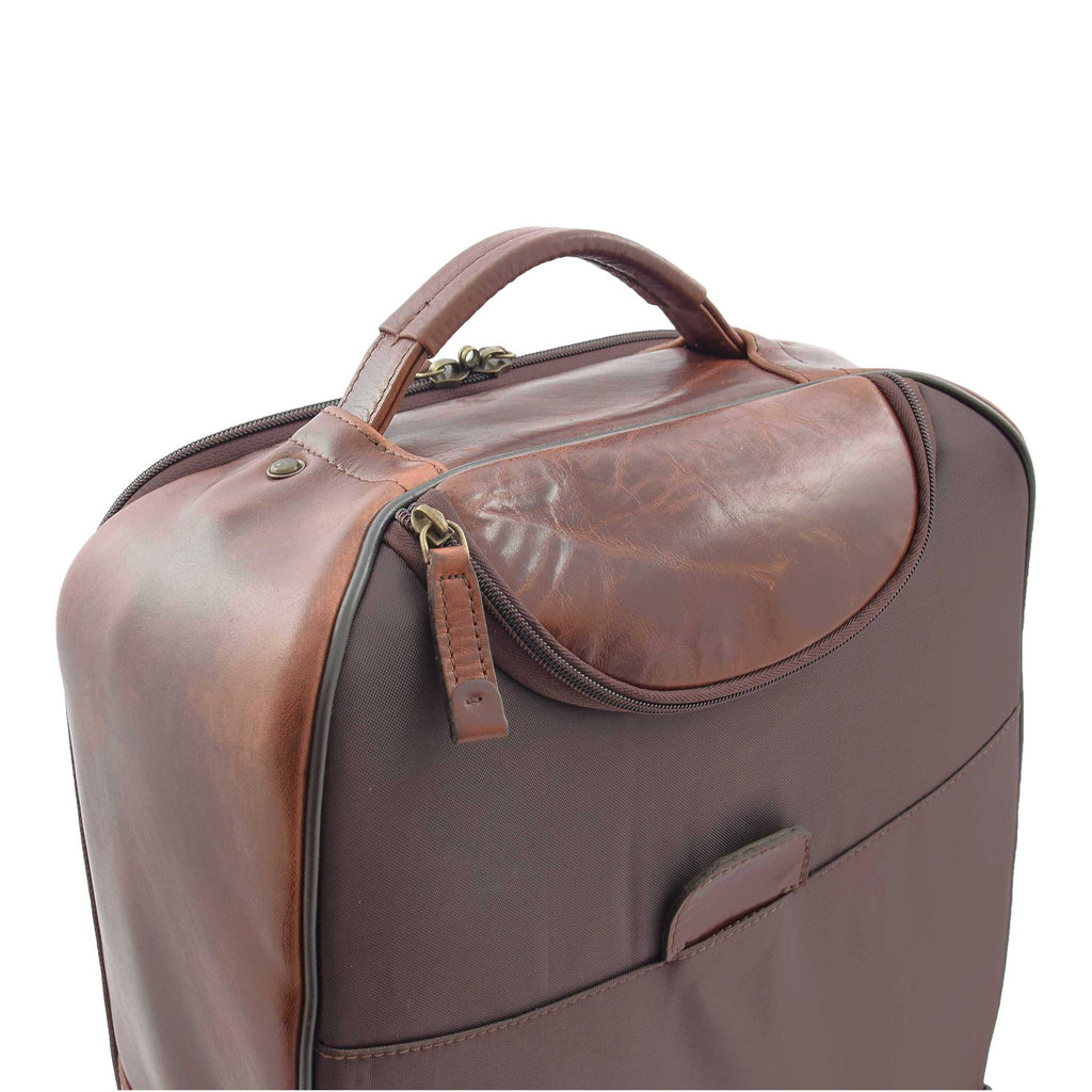 DR544 Genuine Leather Cabin Suitcase Wheeled Trolley Brown 8