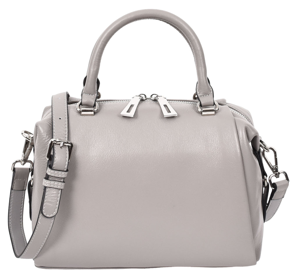 Edmonton Women Small Barrel Shape Leather Shoulder Handbag Grey-9