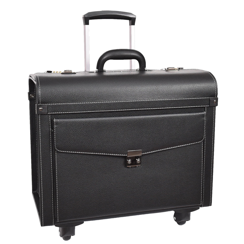 DR695 Four Wheel Pilot Case Faux Leather Cabin Bag Black-9