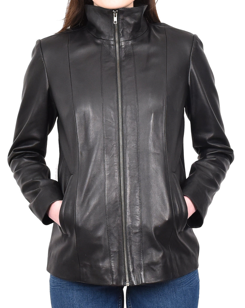 DR202 Women's Casual Semi Fitted Leather Jacket Black 8